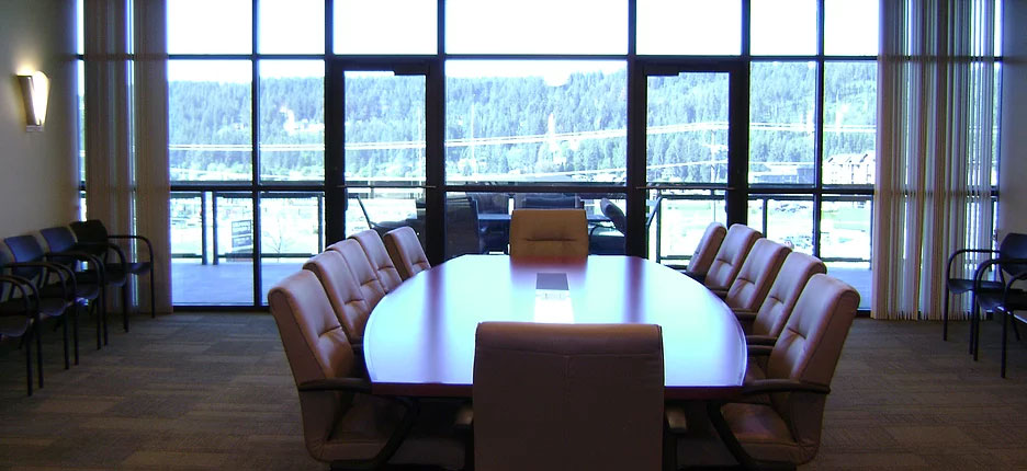 conference room with floor to ceiling windows