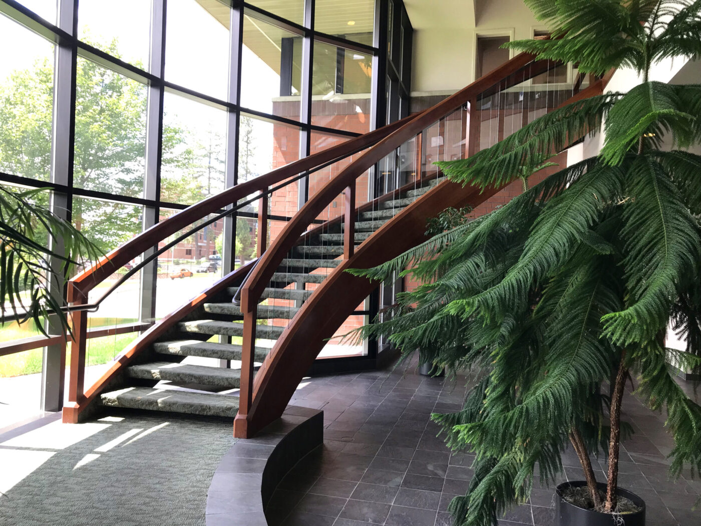 lobby curved staircase and windows